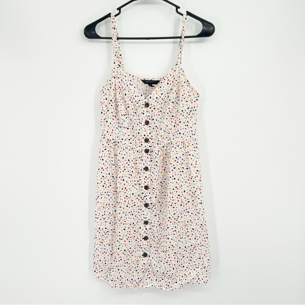 Banana Republic Factory Mini Dress Confetti Print Button Print Sz Medium Petite‎